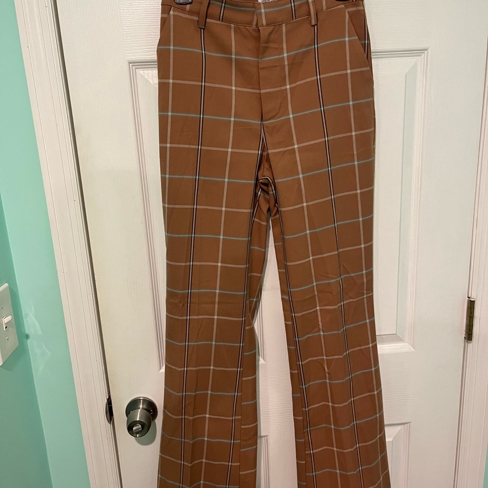 Brown Plaid Flare Pants